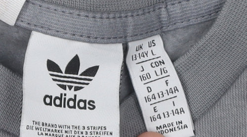 Adidas Boys Black Grey Colourblock Sweatshirt 13-14 Years