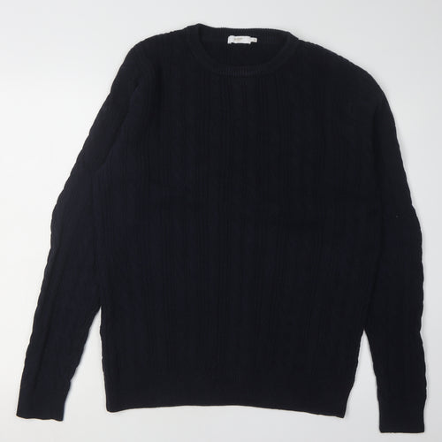 Cotton Traders Men's Blue XL Cable-Knit Pullover Jumper