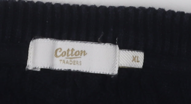 Cotton Traders Men's Blue XL Cable-Knit Pullover Jumper