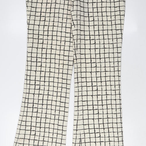 Zara Women's Ivory Check Flared Trousers, Size M
