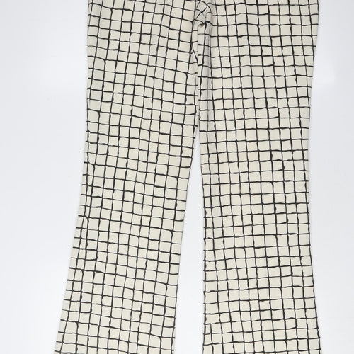 Zara Women's Ivory Check Flared Trousers, Size M
