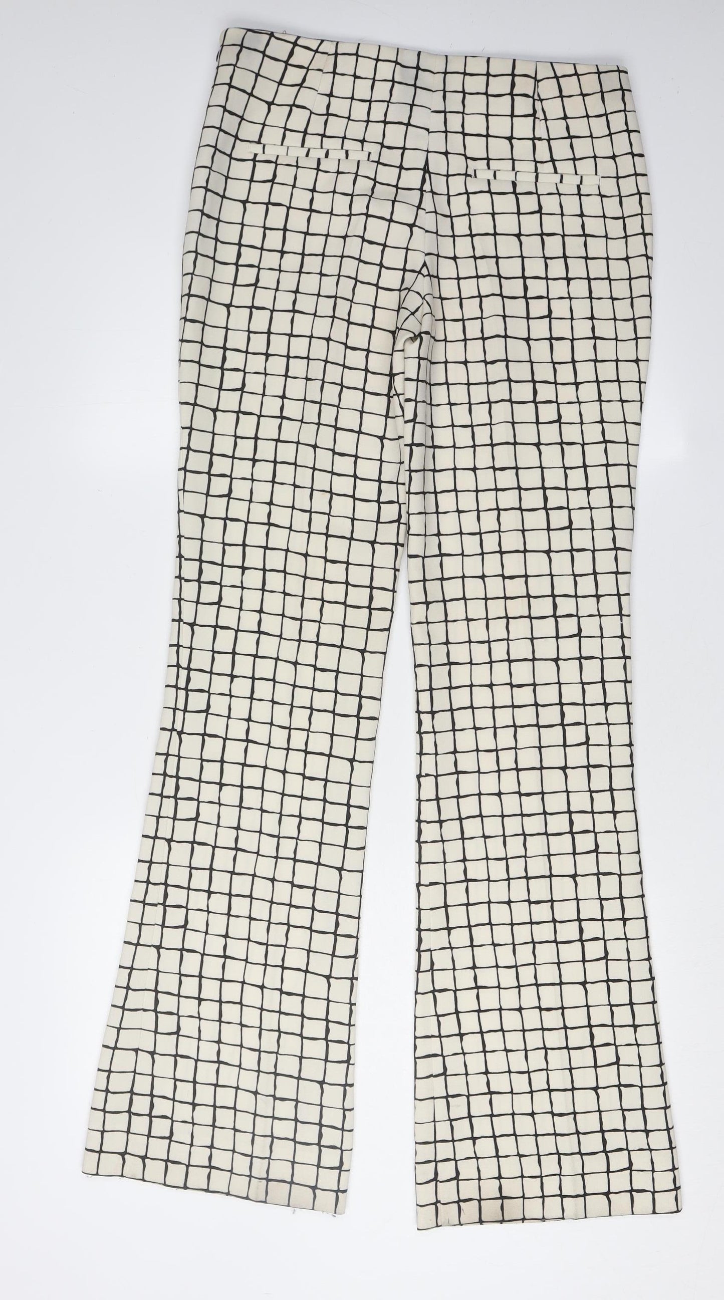 Zara Women's Ivory Check Flared Trousers, Size M