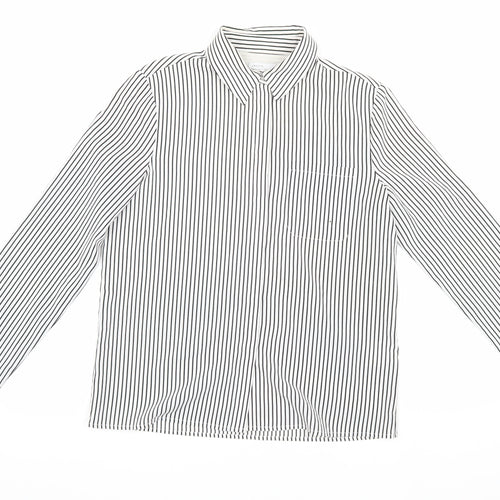 Jaeger Women's White Striped Button-Up Shirt