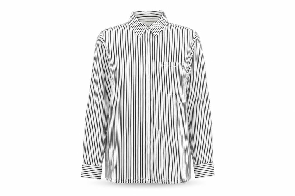 Front view of Jaeger Women's White Striped Button-Up Shirt