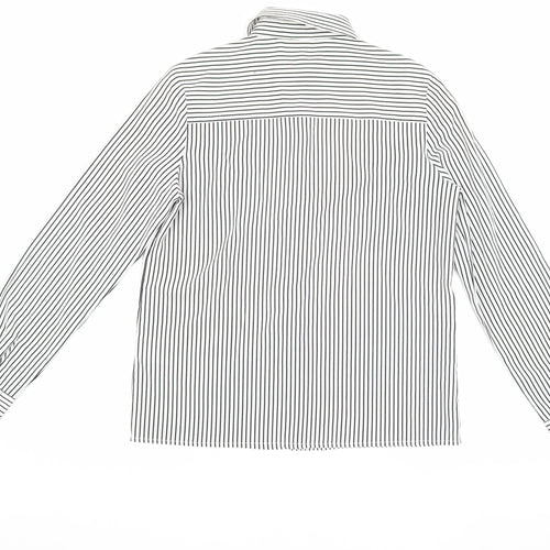 Jaeger Women's White Striped Button-Up Shirt