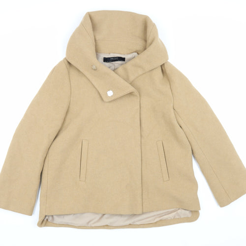 Zara Women's Beige Wool Mid-Length Coat L