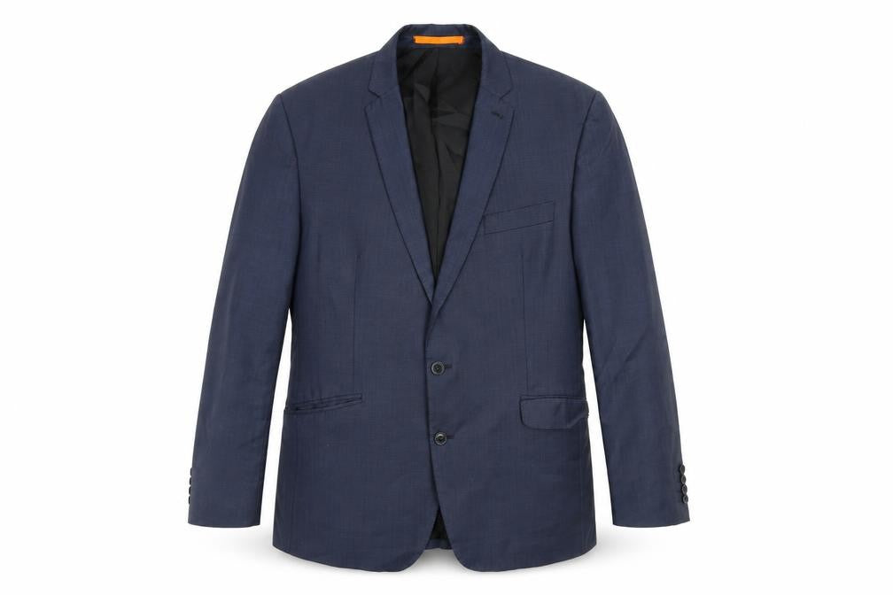 Front view of Ben Sherman Men's Blue Single Breasted Polyester Blazer Jacket, size 44, Regular