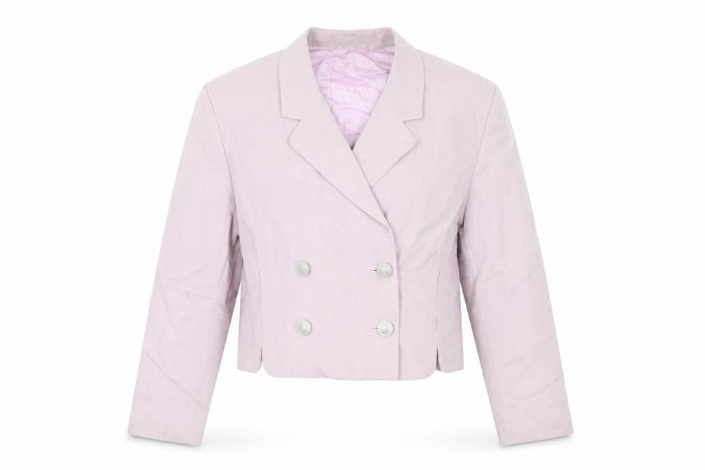 Front view of OuiSet Women's Pink Cropped suit jacket, size 8