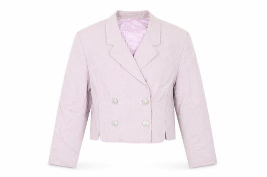Front view of OuiSet Women's Pink Cropped suit jacket, size 8