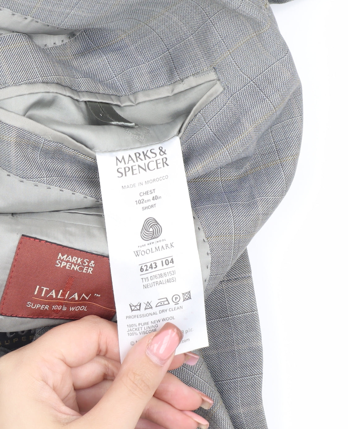 Marks and Spencer Men's Grey Check Blazer, 40 Short, Wool