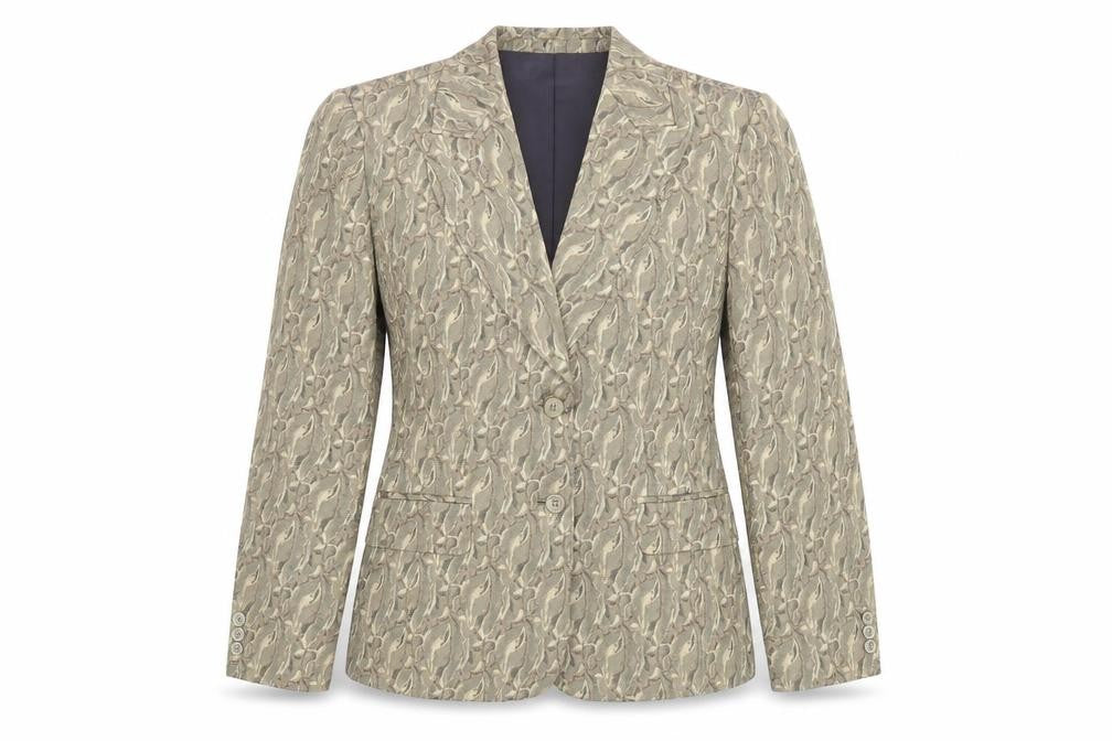 Front view of Wish Women's Beige Paisley Blazer, size 14, Casual Chic
