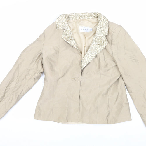 Presen Women's Beige Silk Suit Jacket Size 14
