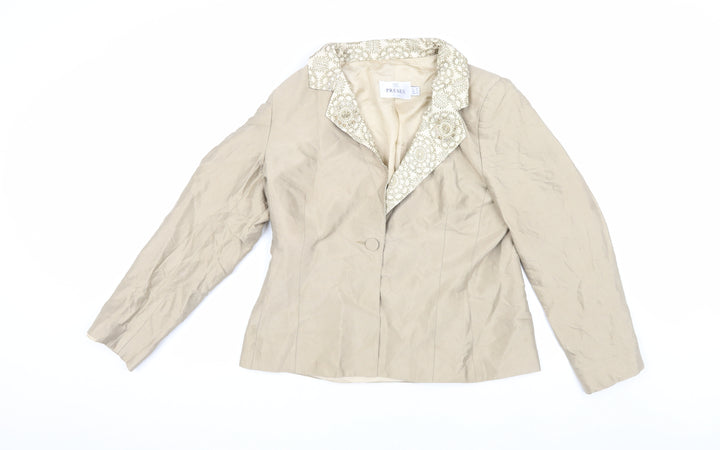 Presen Women's Beige Silk Suit Jacket Size 14