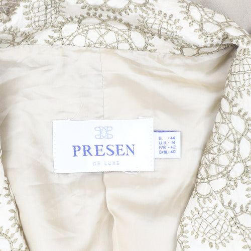 Presen Women's Beige Silk Suit Jacket Size 14