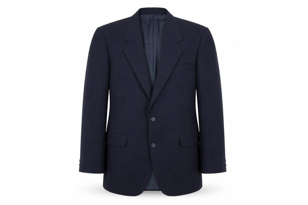 Front view of The Label Men's Blue Striped Wool Blazer 42S