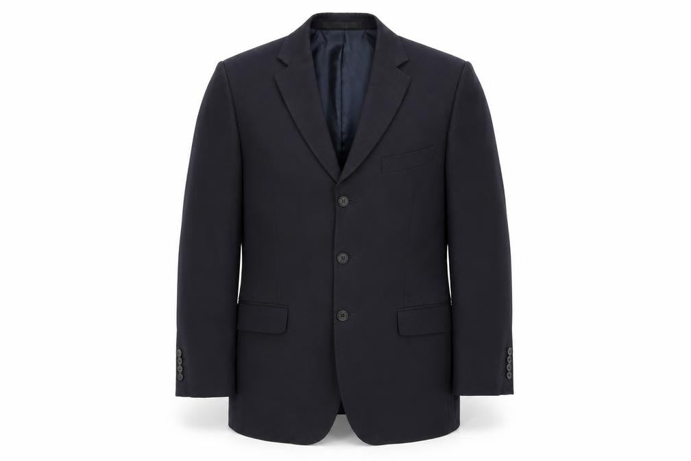 Front view of Marks & Spencer Men's Navy Blazer, size 42R, Wool Blend
