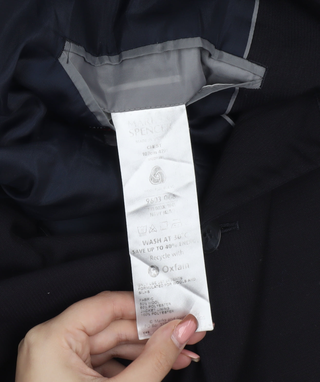 Marks and Spencer Men's Navy Blazer, Size 42R, Wool Blend