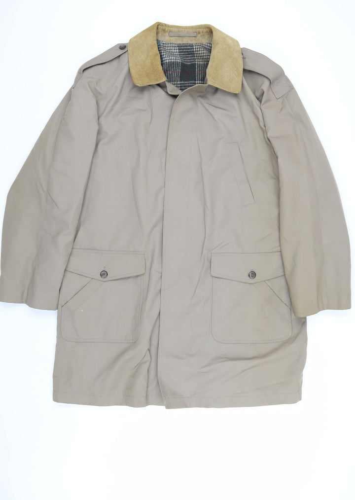 Canda Men's Beige 44in Check Lined Overcoat