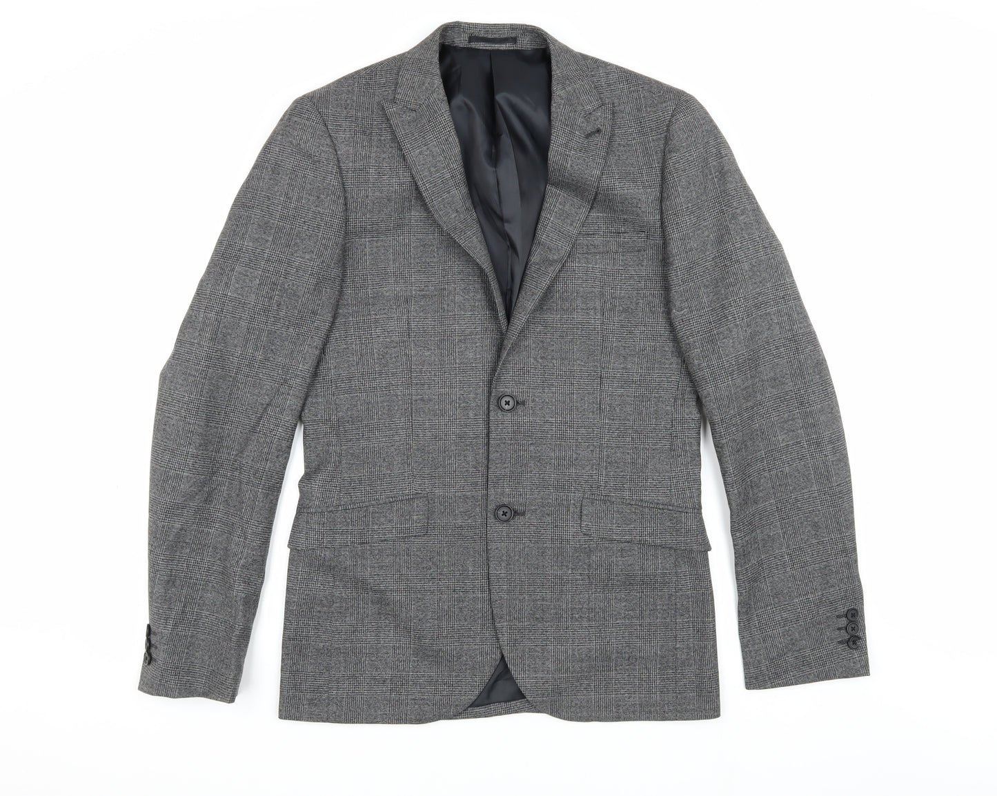 Next Men's Grey Checked Blazer 38L Long Sleeve Formal