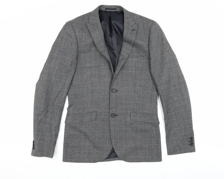 Next Men's Grey Checked Blazer 38L Long Sleeve Formal