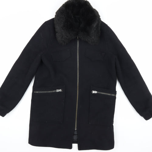 Topshop Women's Black Wool Overcoat - Size 12