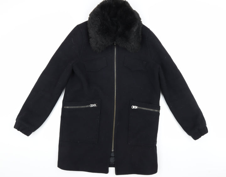 Topshop Women's Black Wool Overcoat - Size 12