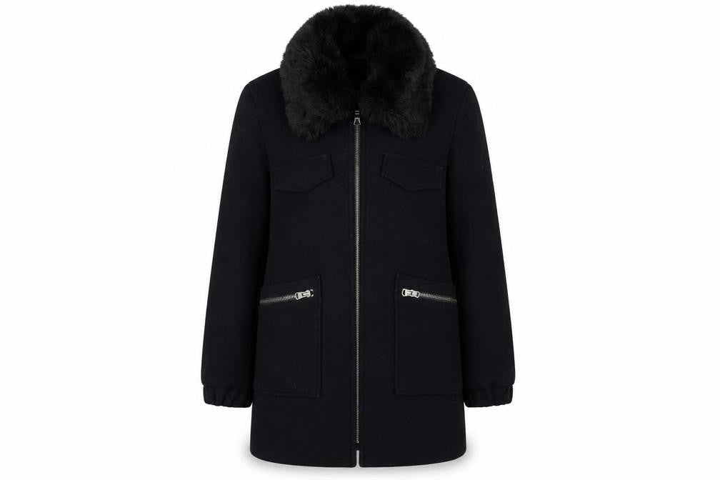 Front view of Topshop Women's Black Wool Overcoat -, size 12