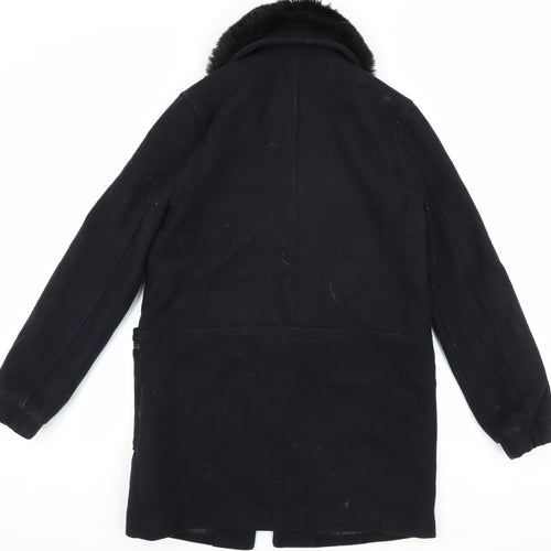 Topshop Women's Black Wool Overcoat - Size 12