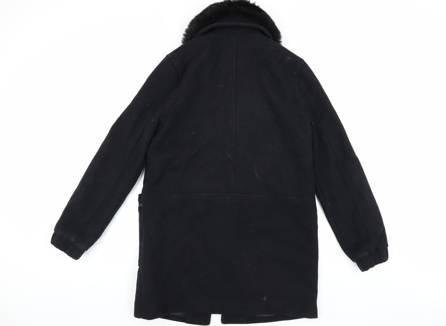 Topshop Women's Black Wool Overcoat - Size 12