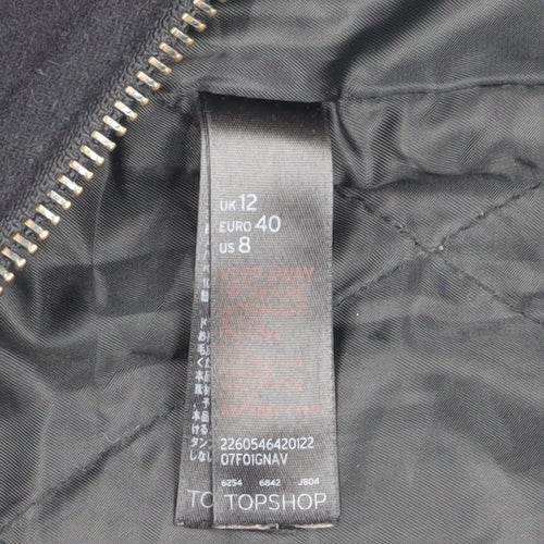 Topshop Women's Black Wool Overcoat - Size 12