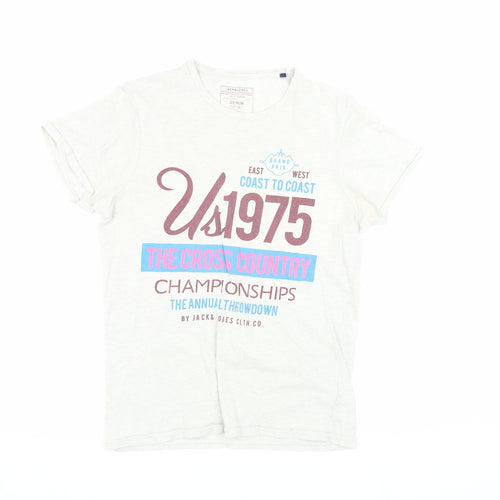 Jack & Jones Men's Grey Graphic Print T-Shirt Medium
