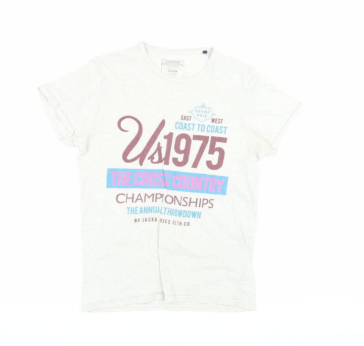 Jack & Jones Men's Grey Graphic Print T-Shirt Medium