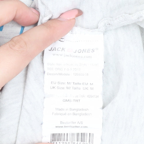 Jack & Jones Men's Grey Graphic Print T-Shirt Medium
