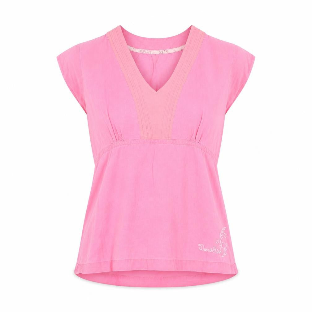 Front view of Weird Fish Women's Pink V-Neck Blouse M