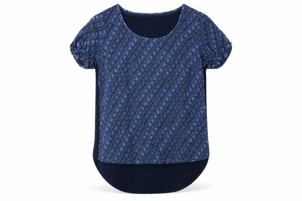 Front view of FatFace Women's Blue Geometric T-Shirt, size 8