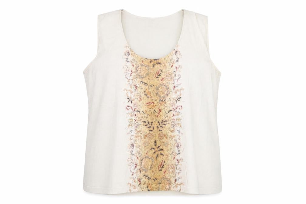 Front view of Windsmoor Women's Beige Plus Tank Top -, size L+, Embroidered