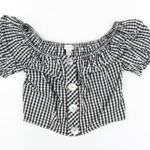 Topshop Women's Black Check Off-Shoulder Cropped Blouse Size 6
