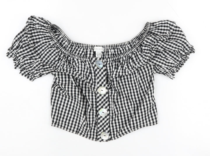 Topshop Women's Black Check Off-Shoulder Cropped Blouse Size 6