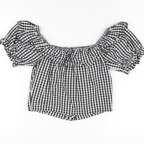 Topshop Women's Black Check Off-Shoulder Cropped Blouse Size 6
