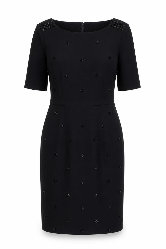 Front view of Lands' End Women's Black Beaded Sheath Dress, size 10