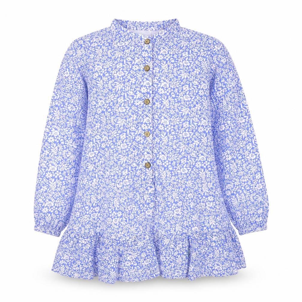 Kaisely Girls Floral Blue Dress, Long Sleeve, 6-7 Years, Perfect