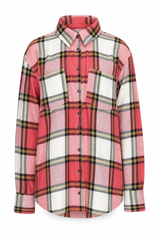 Front view of Zara Women's XS Red Plaid Button-Up Shirt