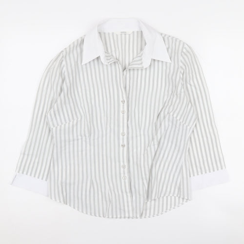 Marks and Spencer Women's Grey Striped Button-Up Collar Shirt