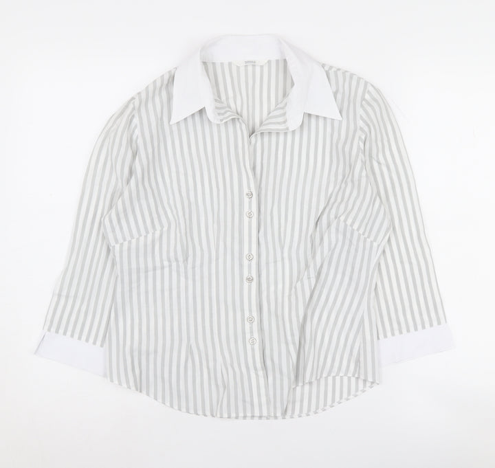 Marks and Spencer Women's Grey Striped Button-Up Collar Shirt
