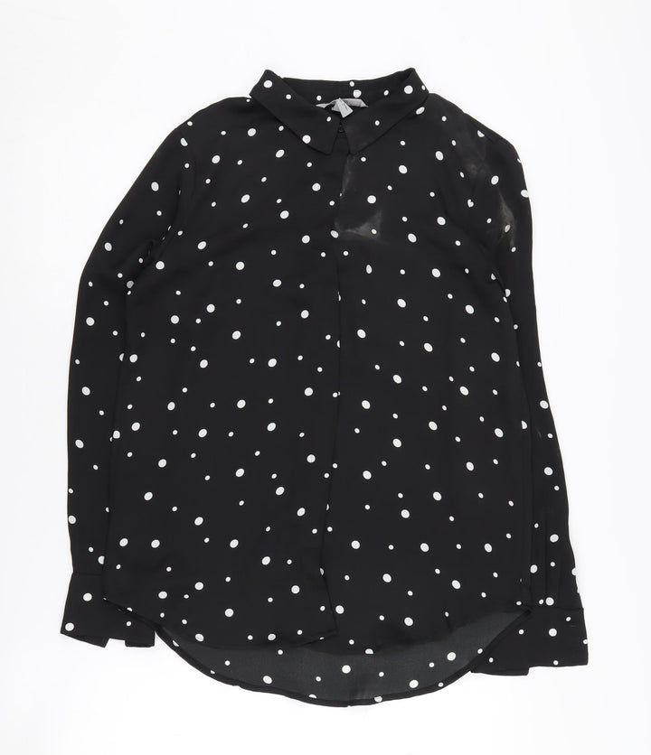 H&M Women's Black Polka Dot Long Sleeve Blouse