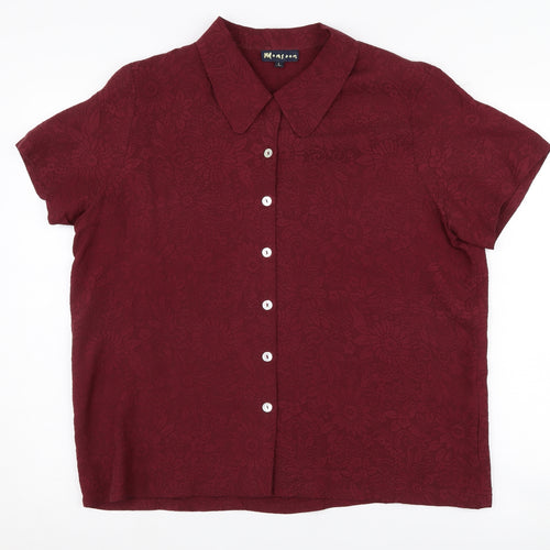Monsoon Women's Red Silk Button-Up Shirt L