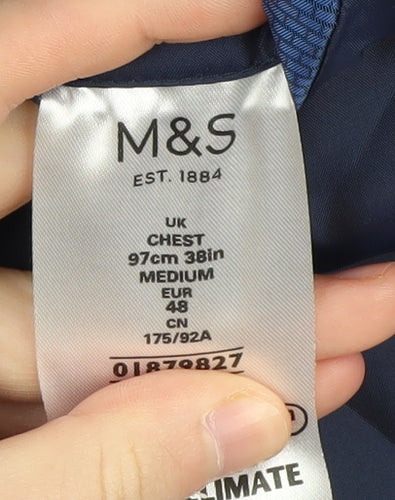 M&S Men's Blue Regular Fit Blazer, Size 38R