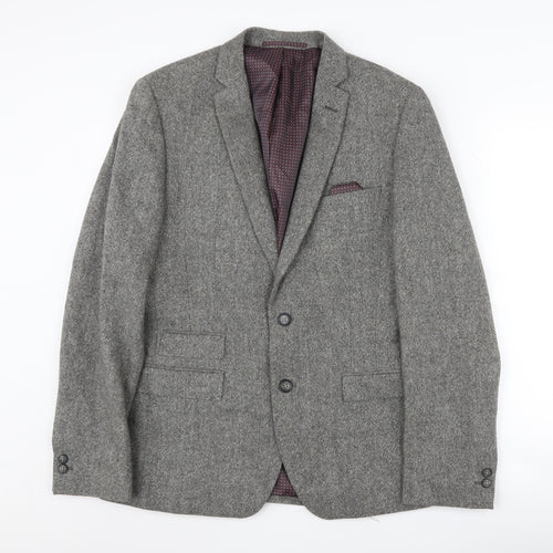 Moss London Men’s Grey Wool Blazer, Size 40, Regular Fit