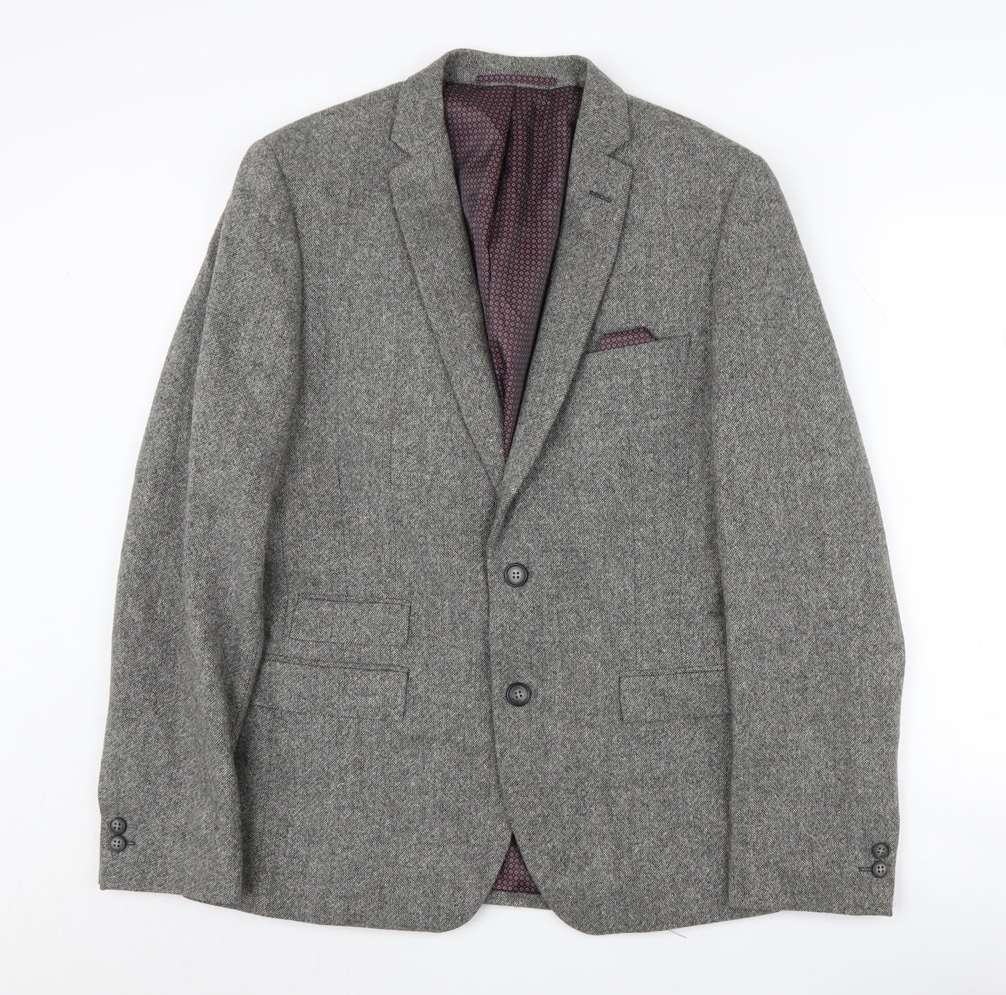 Moss London Men’s Grey Wool Blazer, Size 40, Regular Fit