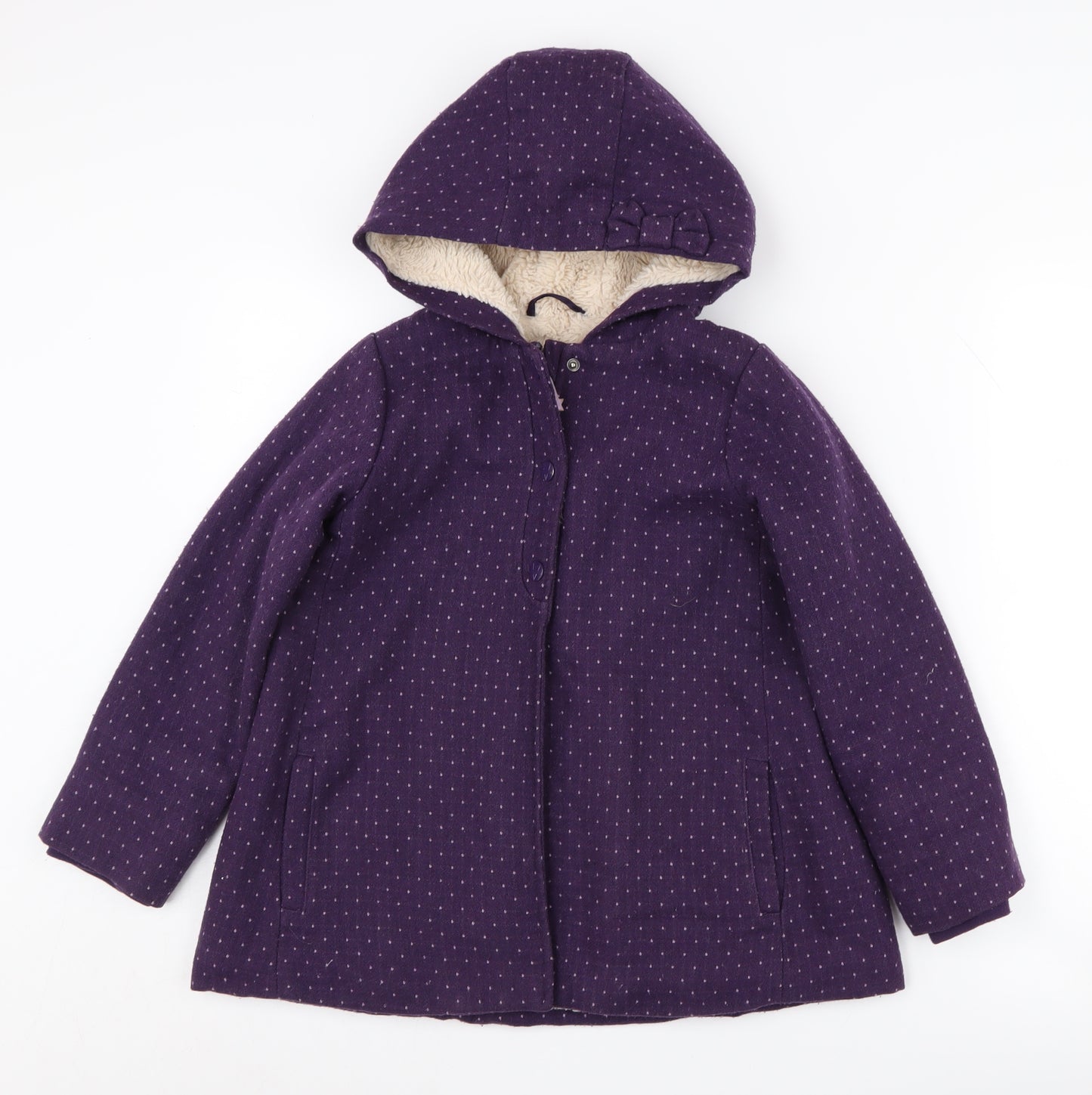 Vertbaudet Girls Purple Hooded Coat, Size 8, Winter Warmth